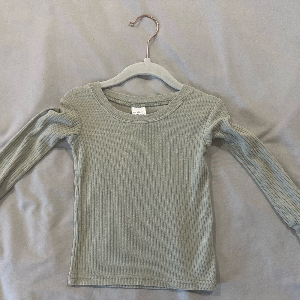 Kids Long Sleeve Ribbed Top - Green